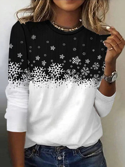 Casual Long Sleeve Crew Neck Floral Loose Regular T-Shirt