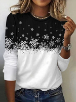 Casual Long Sleeve Crew Neck Floral Loose Regular T-Shirt