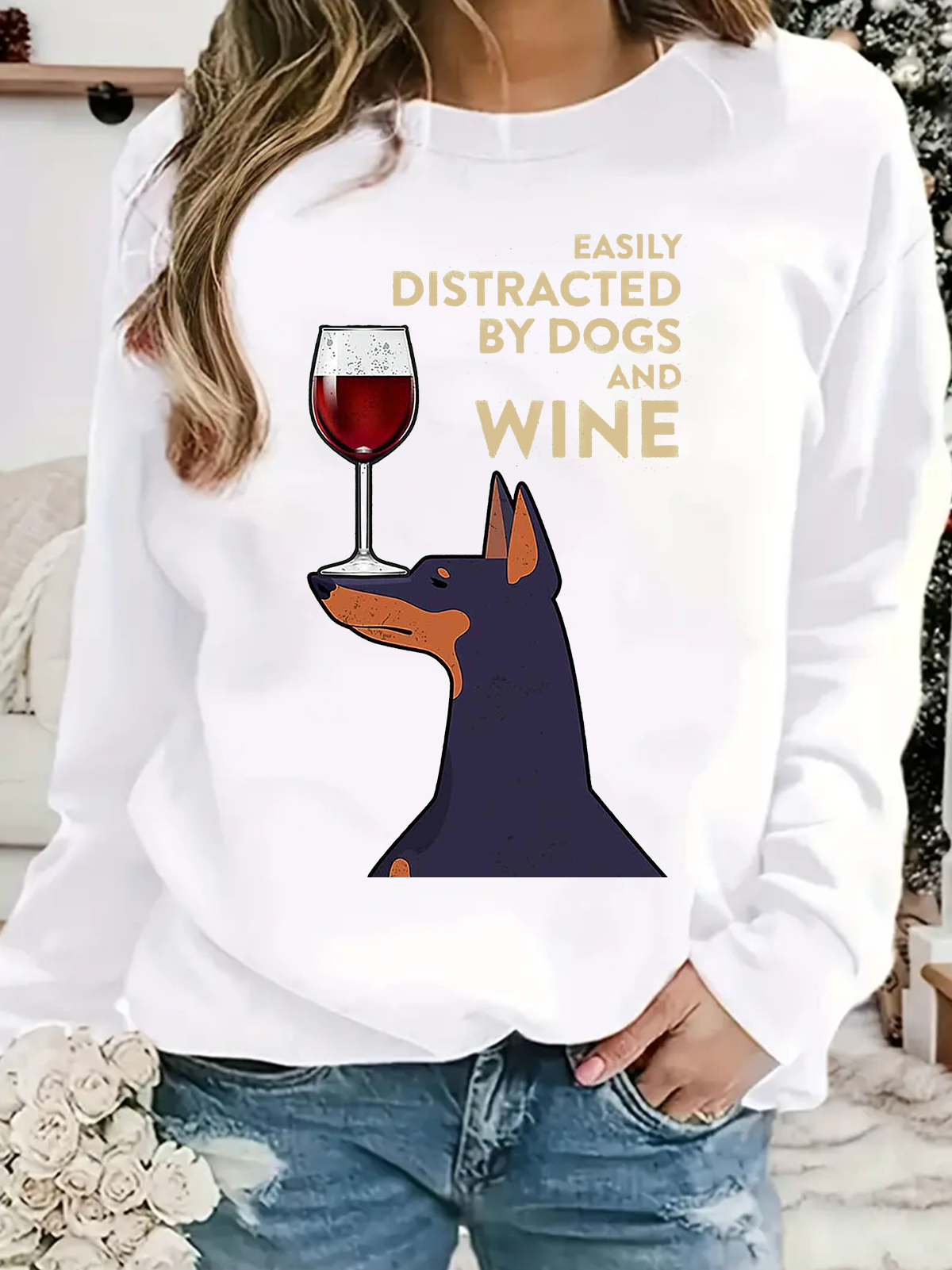 Casual Long Sleeve Crew Neck Dog Loose Regular Sweatshirt