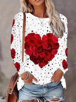 Loose Long Sleeve Crew Neck Ethnic Floral Casual Regular T-Shirt