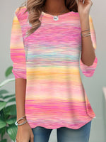 Casual Long Sleeve Crew Neck Geometric Loose Regular T-Shirt