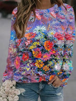 Casual Long Sleeve Crew Neck Floral Loose Regular Sweatshirt
