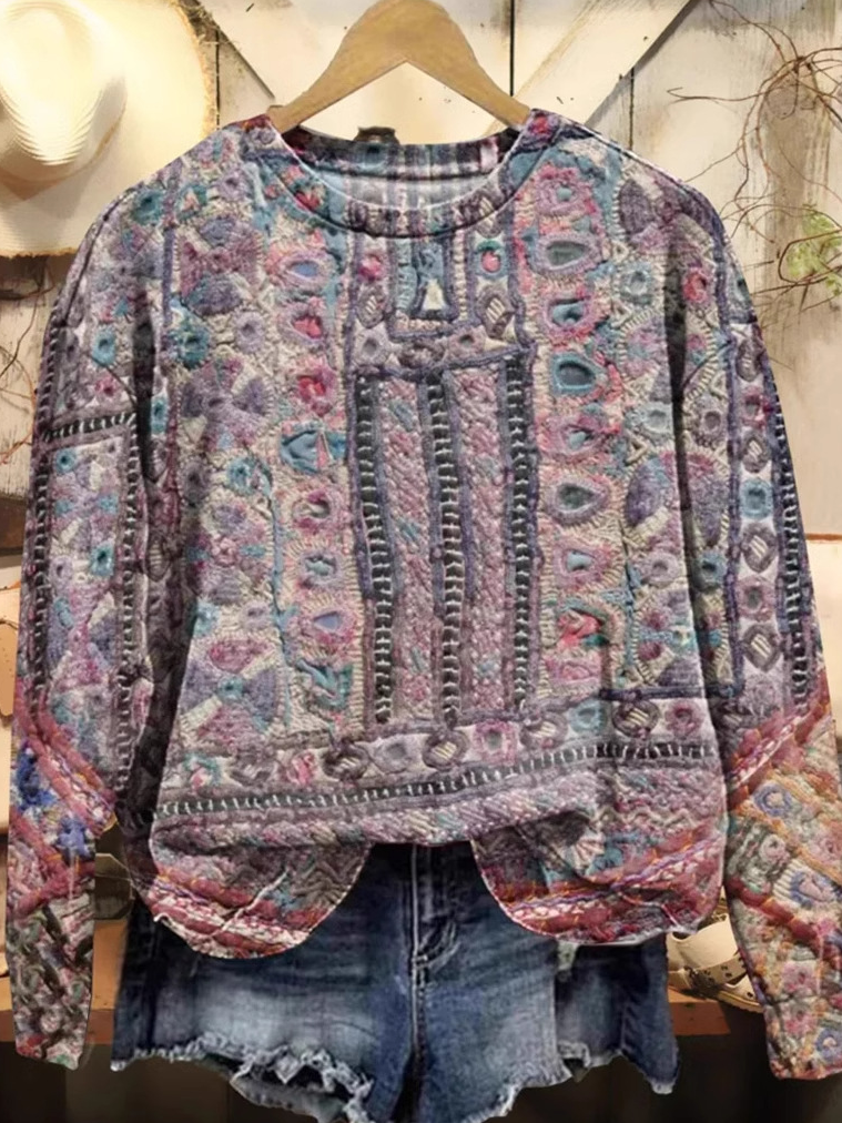 Loose Long Sleeve Crew Neck Floral Casual Regular Sweatshirt