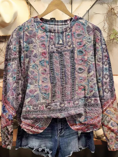 Loose Long Sleeve Crew Neck Floral Casual Regular Sweatshirt