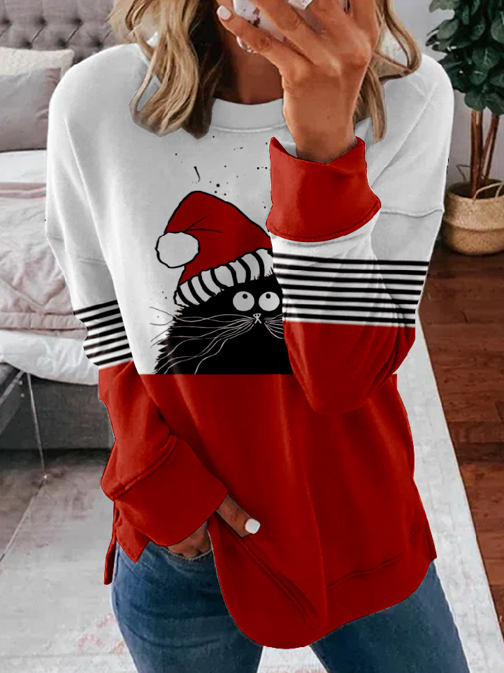 Casual Long Sleeve Crew Neck Christmas Zipper Loose Regular Sweatshirt
