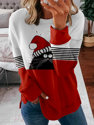 Casual Long Sleeve Crew Neck Christmas Zipper Loose Regular Sweatshirt