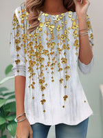 Loose Long Sleeve Crew Neck Floral Casual Regular T-Shirt