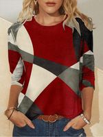 Casual Long Sleeve Crew Neck Geometric Loose Regular T-Shirt