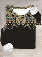 Casual Long Sleeve Crew Neck Ethnic Loose Regular T-Shirt