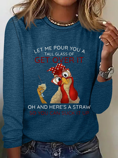 Loose Long Sleeve Crew Neck Animal Casual Regular Blouse