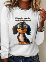 Casual Long Sleeve Crew Neck Text Letters Loose Regular T-Shirt