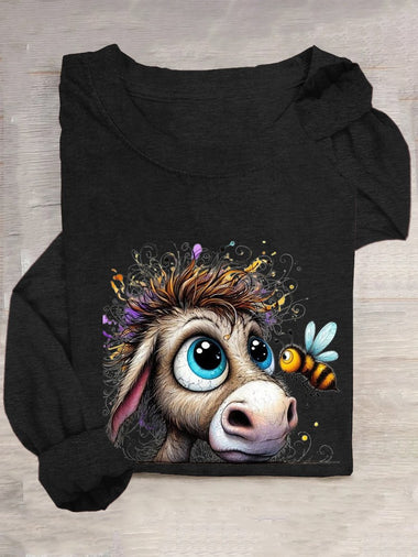 Loose Long Sleeve Crew Neck Animal Casual Regular T-Shirt