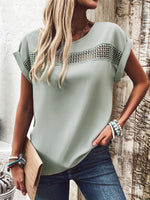 Loose Short Sleeve Crew Neck Plain Casual Regular Blouse