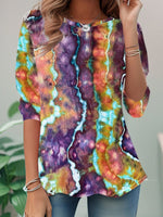 Loose Long Sleeve Crew Neck Abstract Casual Regular T-Shirt