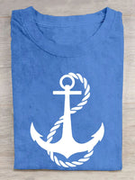 Casual Short Sleeve Crew Neck Anchor Loose Regular T-Shirt