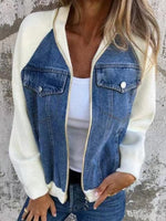 Loose Shawl Collar Long Sleeve Contrast Stitching Zipper Casual Regular Jacket