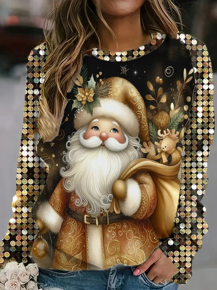 Casual Long Sleeve Crew Neck Christmas Loose Regular Sweatshirt