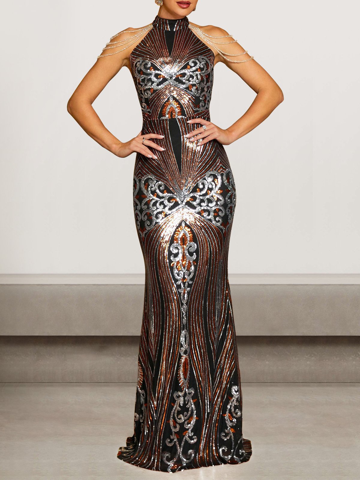Sexy Sleeveless Halter Plain Tight Maxi Dress