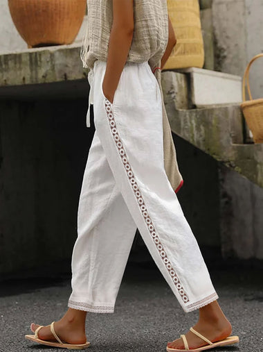 Casual Plain Split Joint Hollow Out Lace-Up Hollow Out Loose Long Pants