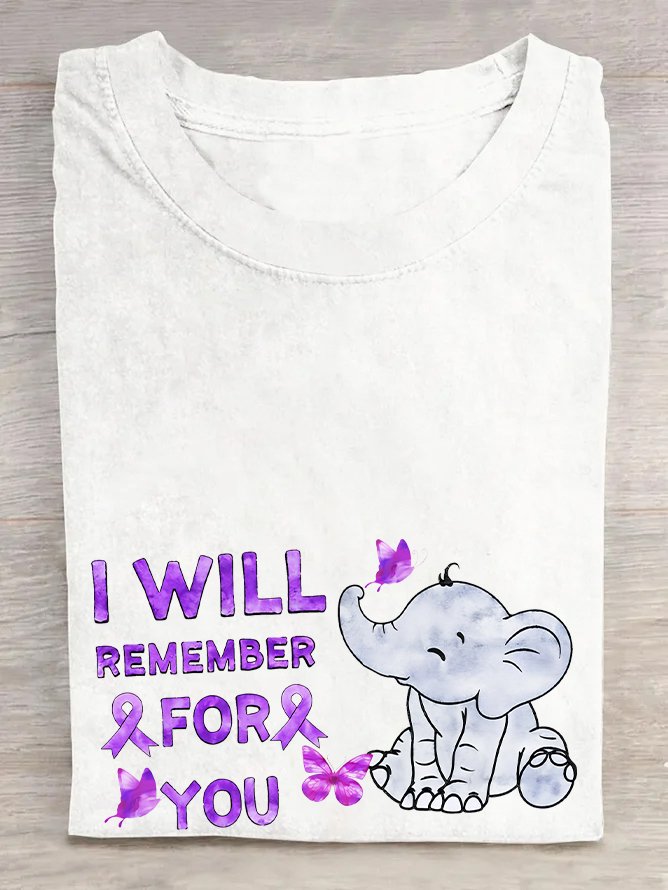 Loose Short Sleeve Crew Neck Elephant Casual Regular T-Shirt
