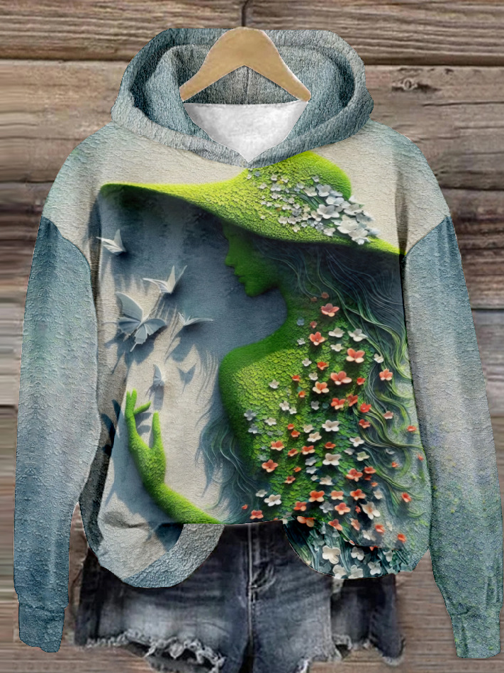 Casual Long Sleeve Hoodie Floral Loose Regular Sweatshirt