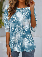 Casual Long Sleeve Crew Neck Leaf Loose Regular T-Shirt