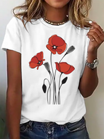 Casual Short Sleeve Crew Neck Floral Loose Regular T-Shirt