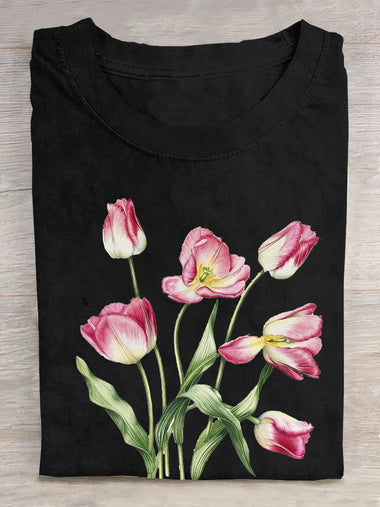 Casual Short Sleeve Crew Neck Floral Loose Regular T-Shirt