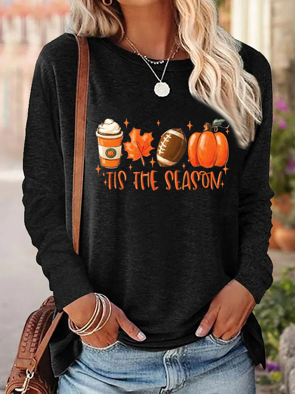 Casual Long Sleeve Crew Neck Halloween Loose Regular Blouse