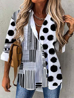Loose Long Sleeve Shirt Collar Striped Casual Regular Shirt