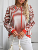 Casual Long Sleeve Hoodie Striped Zipper Loose Regular Sweatshirt