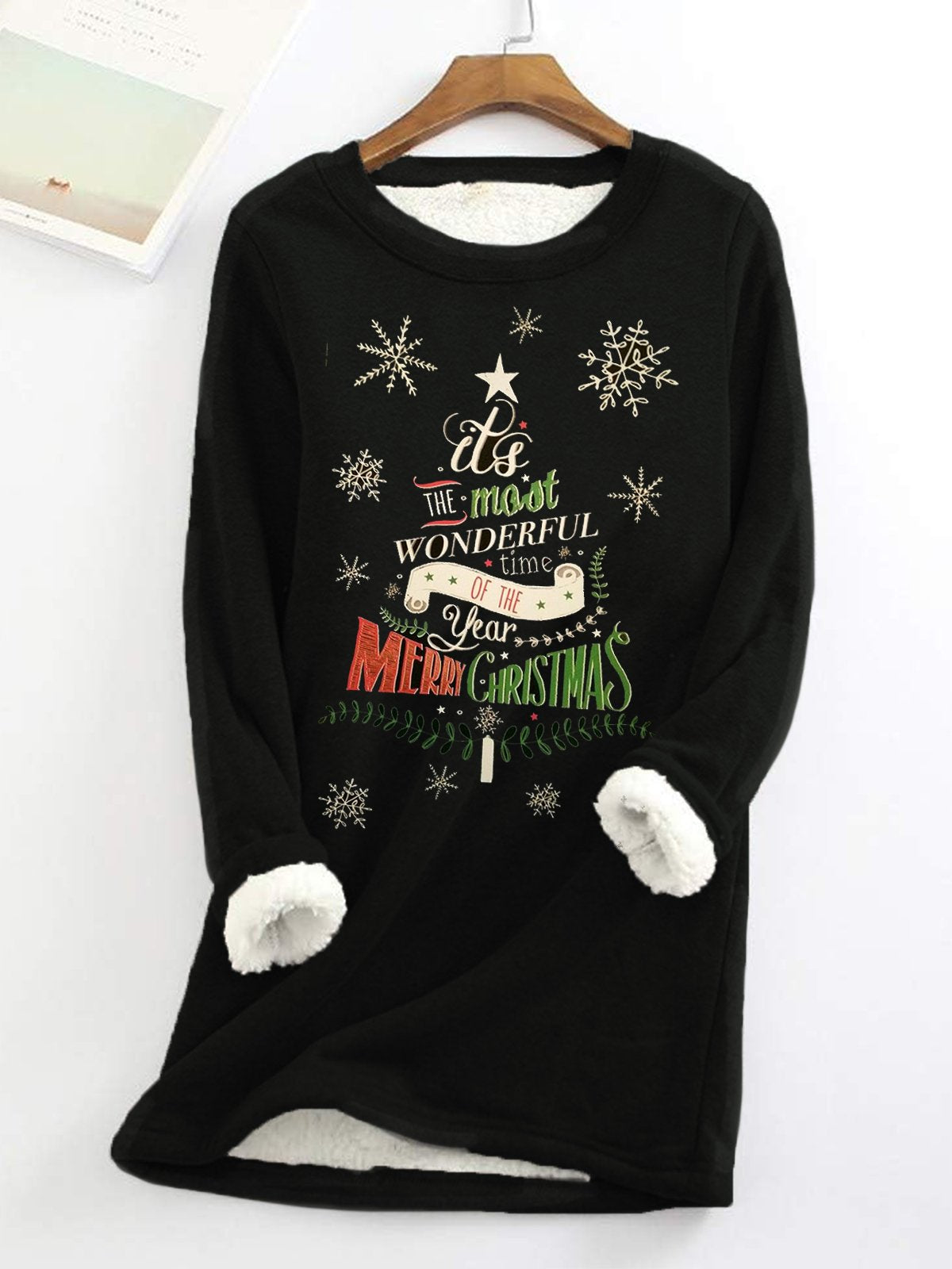Casual Long Sleeve Crew Neck Christmas Loose Mid-Long Sweatshirt