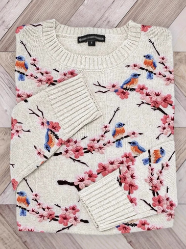 Casual Long Sleeve Crew Neck Floral Loose Regular Sweatshirt