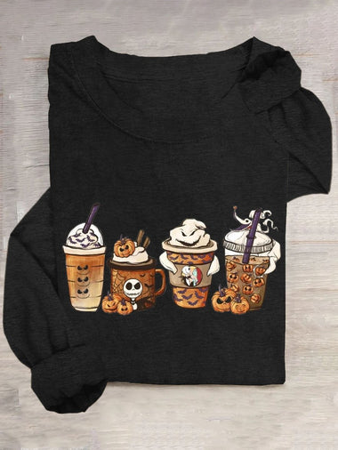 Loose Long Sleeve Crew Neck Halloween Casual Regular T-Shirt