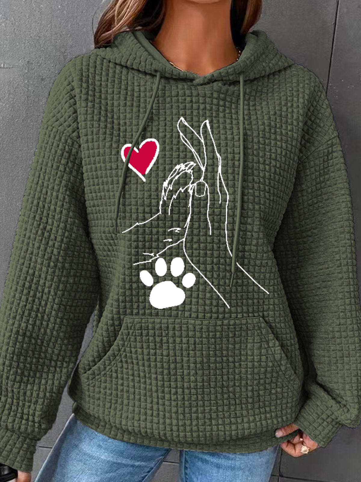 Simple Long Sleeve Hoodie Dog Loose Regular Hoodie