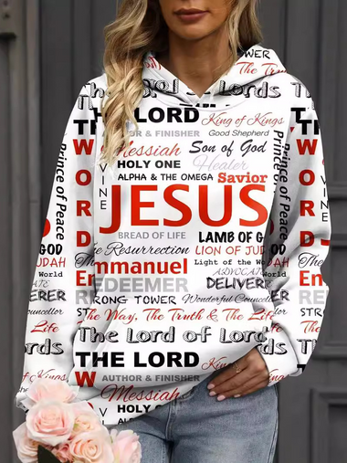 Casual Long Sleeve Hoodie Text Letters Loose Regular Sweater