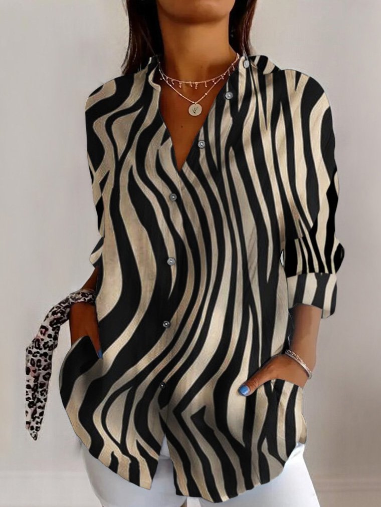 Casual Long Sleeve Shirt Collar Geometric Regular Shirt