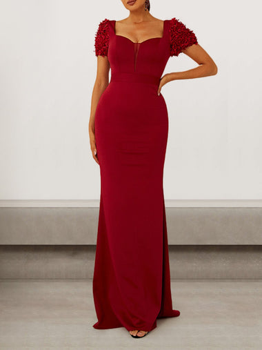 Sexy Short Sleeve V Neck Plain Tight Maxi Dress