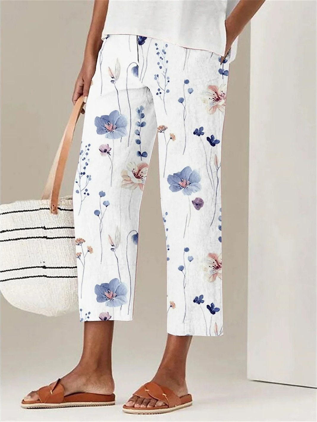 Casual Floral Loose Ankle Pants