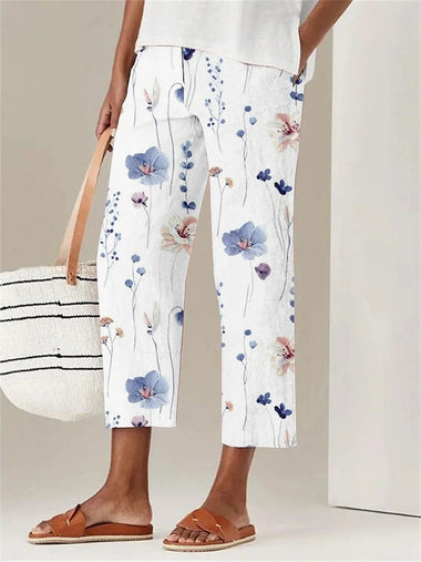 Casual Floral Loose Ankle Pants
