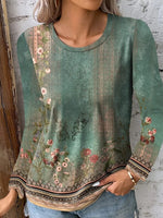 Casual Long Sleeve Crew Neck Floral Loose Regular Blouse