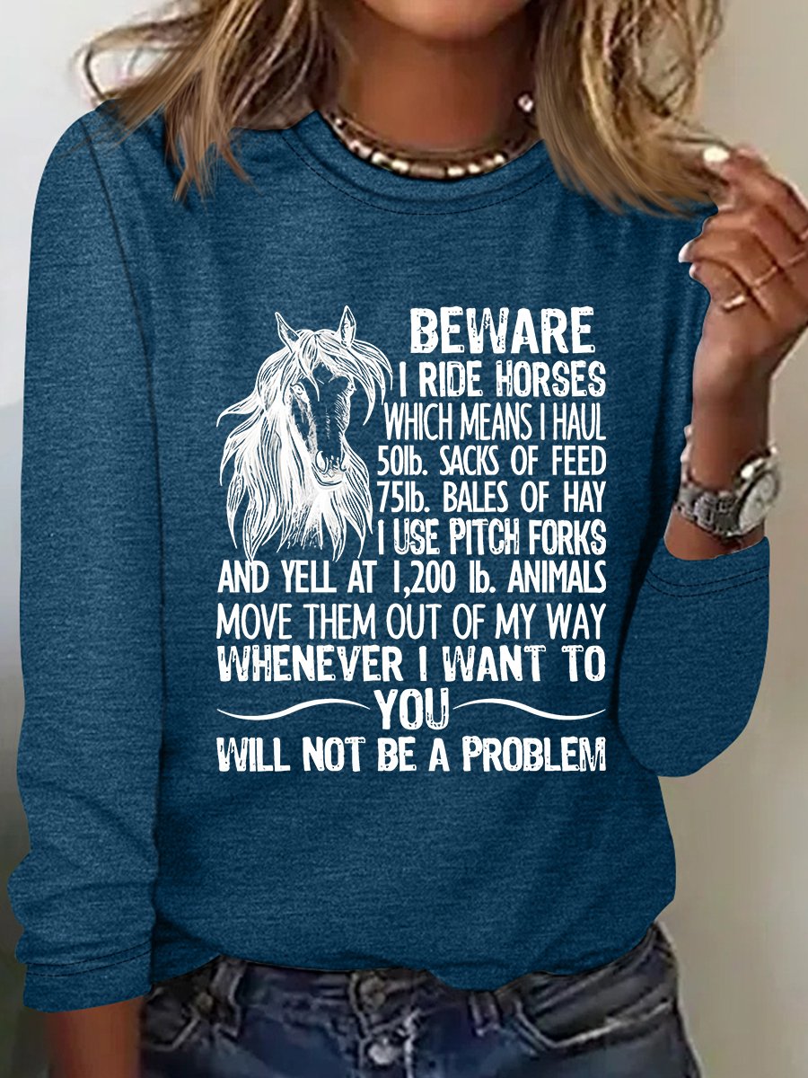 Loose Long Sleeve Crew Neck Animal Casual Regular Blouse