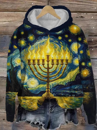 Loose Long Sleeve Hoodie Geometric Casual Regular Sweatshirt