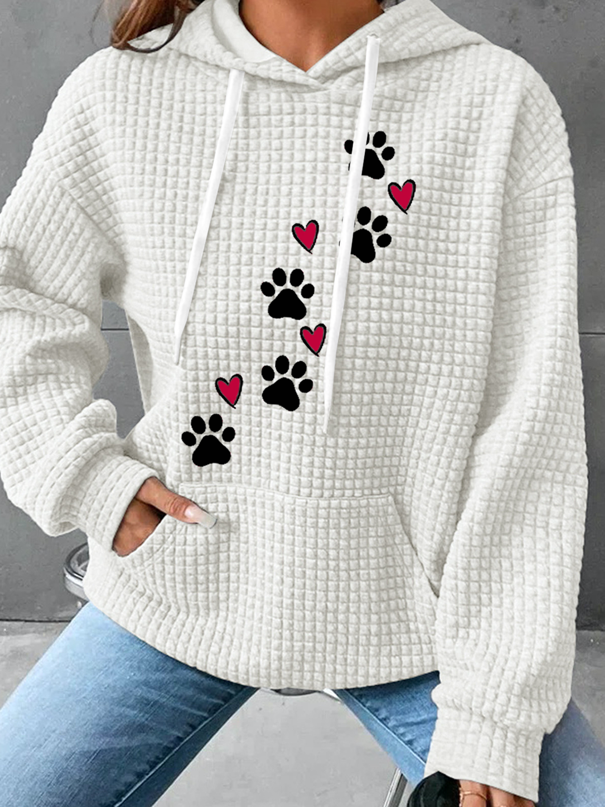 Simple Long Sleeve Hoodie Dog Loose Regular Hoodie