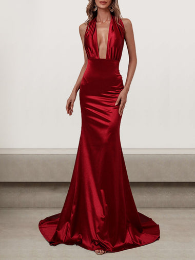 Sexy Sleeveless V Neck Plain Tight Maxi Dress