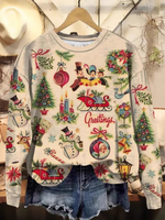 Casual Long Sleeve Crew Neck Ethnic Floral Christmas Zipper Loose Regular Sweatshirt