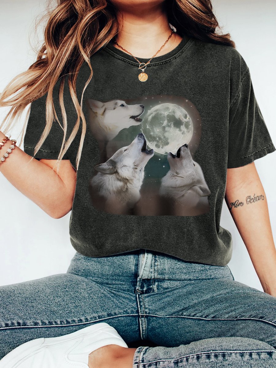 Casual Short Sleeve Crew Neck Animal Loose Regular T-Shirt