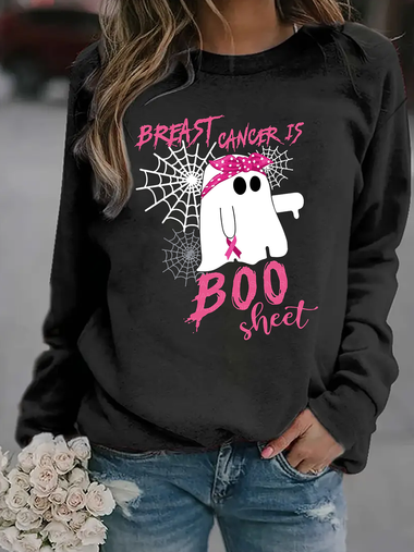 Loose Long Sleeve Crew Neck Text Letters Casual Regular Sweatshirt