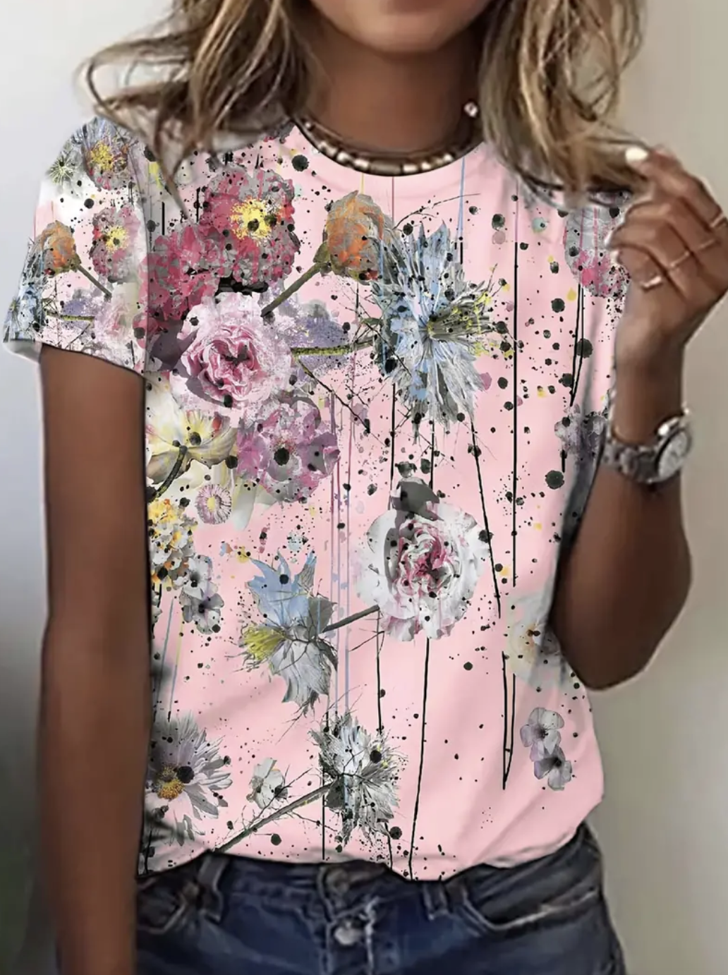 Casual Short Sleeve Crew Neck Floral Regular T-Shirt