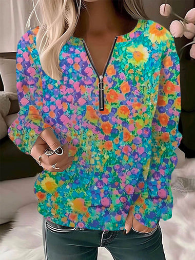 Casual Long Sleeve Crew Neck Floral Loose Regular Sweatshirt